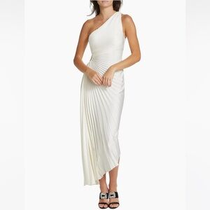 A.L.C Delfina Asymmetrical Pleated Dress in white